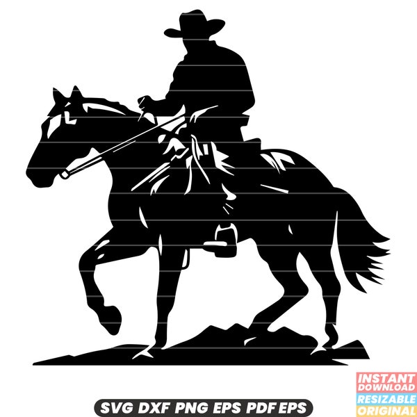 Cowboy Western Rancher Rodeo Horseback Rider Lasso Hat Boots Wild West SVG DXF PNG Cut File Digital Instant Download