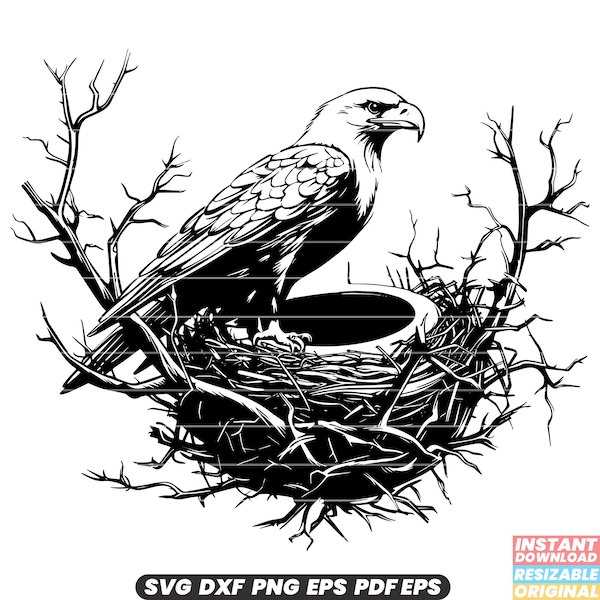 Eagle Nest Bird of Prey Habitat High Perch Wildlife Nature Predator SVG DXF PNG Cut File Digital Instant Download