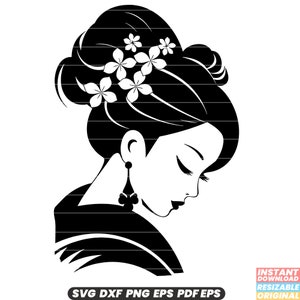 Geisha SVG - Japanese Tradition, Traditional Geisha Illustration, Japanese Culture Graphic, Oriental Art DXF PNG Cut File #1
