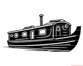 Narrowboat Canal Barge Waterway Transport Houseboat River Vessel SVG DXF PNG Cut File Digital Instant Download