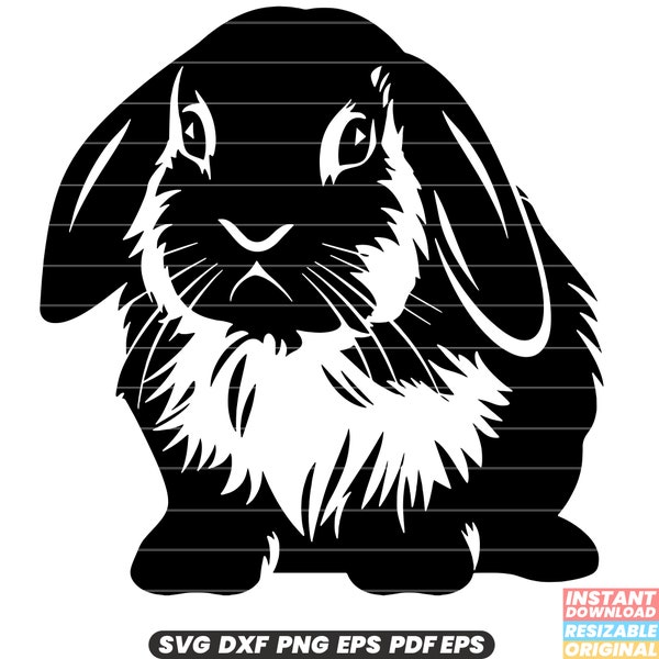 Holland Lop Rabbit Bunny Pet Animal Breed Dwarf Cute SVG DXF PNG Cut File Digital Instant Download