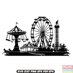 Vergnügungspark Kirmes Karneval Fahrt Achterbahn Riesenrad Karussell Unterhaltung Thrill Adventure Aufregung SVG DXF PNG Schnittdatei