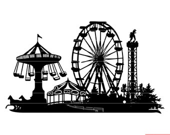遊園地 SVG、ジェットコースター SVG、遊園地 クリップアート、Cricut