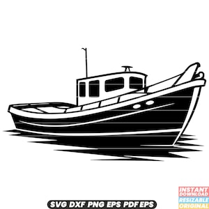 Barca da pesca Nave Marittima Nautica Pesca Oceano Moto d'acqua SVG DXF PNG File di taglio Download istantaneo digitale