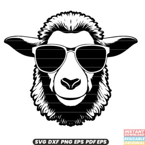 Pecora con occhiali da sole animali da fattoria bestiame occhiali da sole alla moda divertenti estivi stravaganti umoristici cartoni animati vettoriali SVG DXF PNG file di taglio