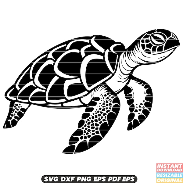 Turtle Reptile Wildlife Shell Aquatic Marine Sea Creature Tortoise Slow Moving Habitat Conservation Nature SVG DXF PNG Cut File