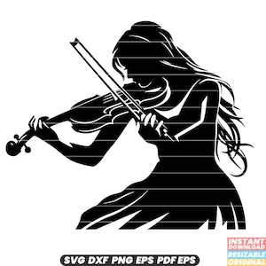 Flicka fiol musik instrument strängar artist musiker klassisk talang stråke konsert orkester framträdande SVG DXF PNG klippfil