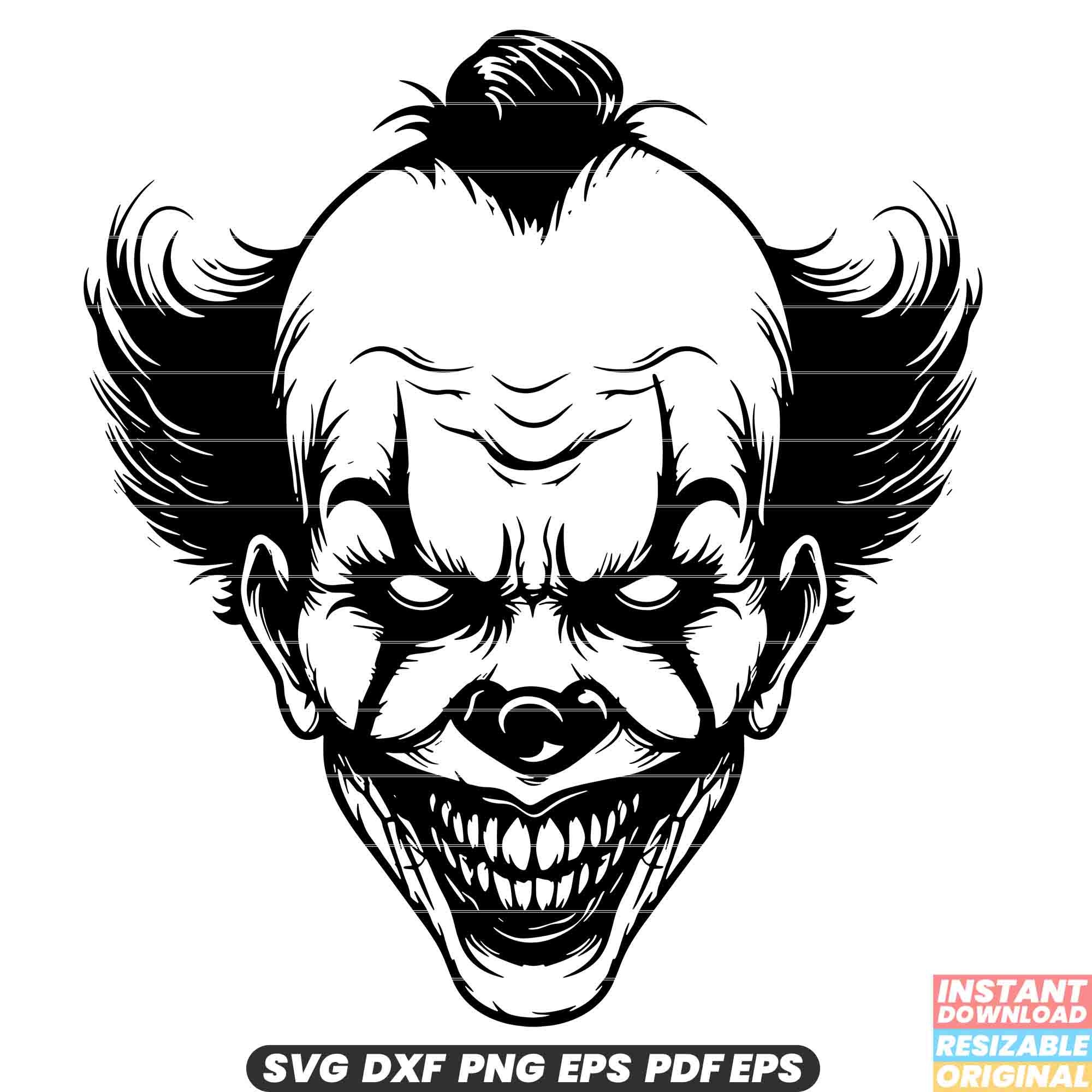 Scary Clown SVG Halloween Character, Creepy Circus Performer, Horror