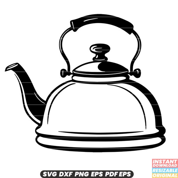 Tea Kettle Kitchenware Pot Boiling Water Handle Spout Beverage Tea Ceremony Hot Drink SVG DXF PNG Cut File Digital Instant Download