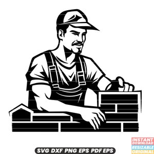 Bricklayer Mason Construction Worker Building Trade Craftsmanship Cement Mortar Trowel Bricklaying Occupation SVG DXF PNG Cut File