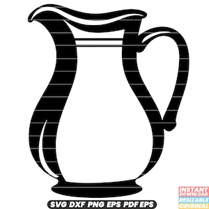 Pitcher Container Jug Vessel Pouring Water Liquid Beverage Drink Handle Ceramic Glassware Pottery SVG DXF PNG Cut File