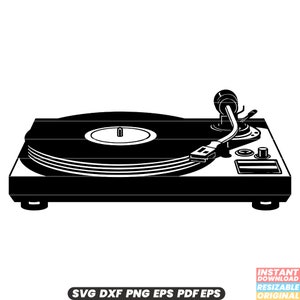 Platenspeler Platenspeler Vinyl Muziek Dj Audioapparatuur Retro Vintage Analoge Spin rotatie naald Toonarm Stylus Platter SVG DXF PNG-bestand knippen