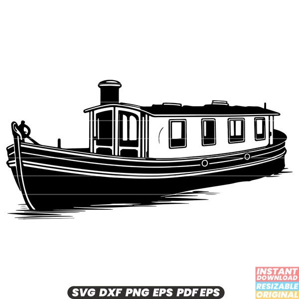 Narrowboat Canal Waterway Barge Houseboat Transport Leisure Lifestyle Navigation England Traditional Vintage Explore SVG DXF PNG Cut File