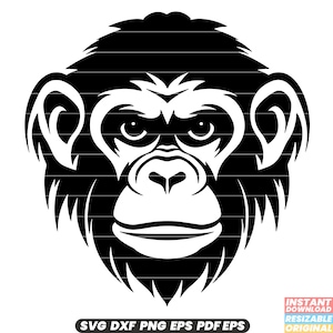 Monkey Primate Wildlife Jungle Forest Animal Mammal Chimpanzee Gorilla Ape Cute Playful Agile Swing Banana SVG DXF PNG Cut File