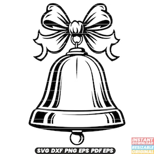 Cloche de Noël vacances ornement décoration Jingle Bell festif arbre de Noël tradition célébration sonnerie ruban noeud DXF SVG fichier PNG