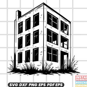 Edificio abandonado SVG, Casa embrujada SVG, Ruinas SVG, Edificio abandonado SVG, Deterioro urbano Clipart, Archivo de corte, Descarga digital