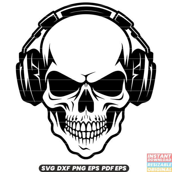 Dj Skull Music Headphones DJing Deejay Electronic Music Skeleton Head Nightclub Party Event SVG DXF PNG Cut File