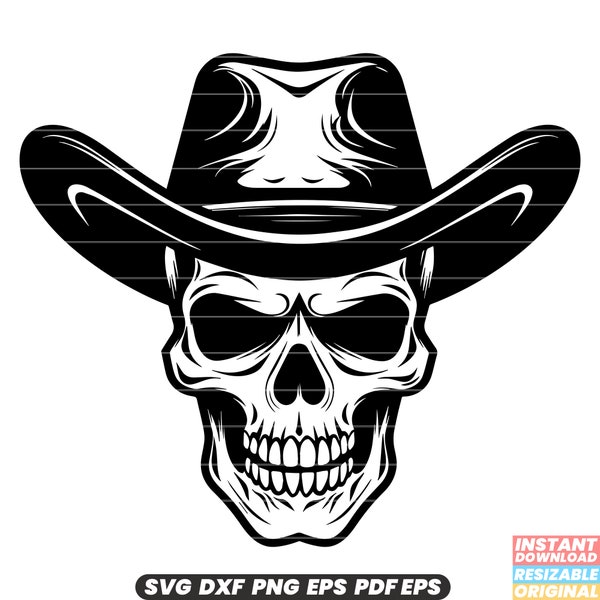 Cowboy Skull Wild West Rodeo Skeleton Bandana Western Hat Crossbones Bones Death Halloween Texas Desert Southwest SVG DXF PNG Cut File