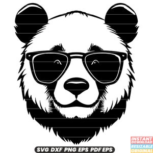 Panda con gafas de sol Animal Mascota Fresco Moda Gafas de sol Verano Diversión Peculiar Humor Dibujos animados Vector Ilustración SVG DXF PNG Archivo de corte