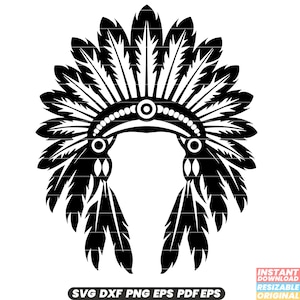 May include: Black and white silhouette of a Native American headdress with feathers. The headdress is a traditional symbol of Native American culture.