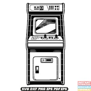 Arcade Machine Gaming Videogames Retro Vintage Entertainment Muntautomaat SVG DXF PNG-bestand knippen Digitale Instant Download