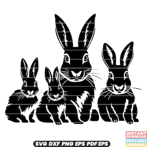 Famille Lapin Lapin Lapin Lièvre Animaux Faune Nature Mignon Adorable Mère Père Bébé Parentalité Amour Soins SVG DXF PNG coupe fichier