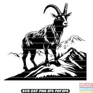 Mountain Goat Wildlife Animal Mountain Climbing Rocky Terrain Horns Hooves Alpine Habitat Adventure Conservation SVG DXF PNG Cut File