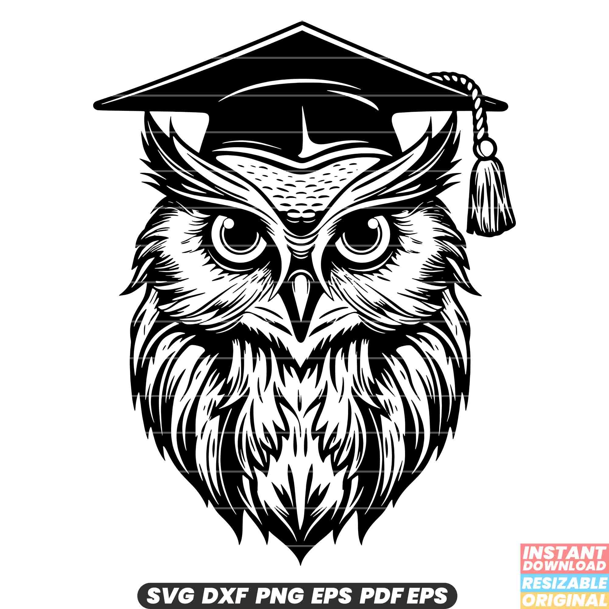 Owl Graduation Cap SVG Education Wisdom Bird Achievement Celebrate DXF ...