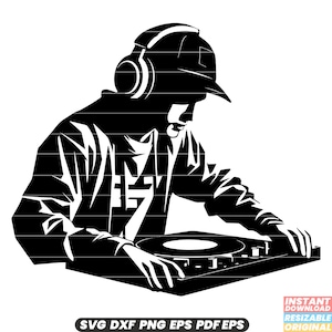 Disk Jockey Dj Musik Mixer Plattenspieler Soundtrack Club Party Unterhaltung Tanz Vinyl Tanzmusik Hip Hop Remix SVG DXF PNG Schnitt Datei