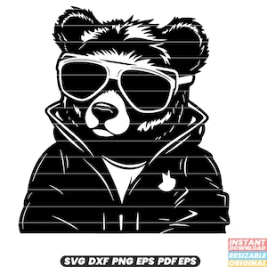 Teddybeer met zonnebril coole stijl knuffel knuffeldier hipster trendy modieuze tinten SVG DXF PNG-bestand knippen
