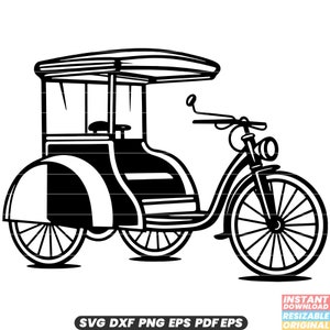Riksja SVG - traditioneel Aziatisch vervoer, illustratie fietstaxi, fietsriksja, taxi, driewieler DXF png-bestand knippen #1