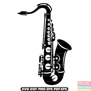 Saxofoon Muziekinstrument Jazz Messing houtblazers muzikant uitvoering Band orkest solist melodie ritme harmonie SVG DXF PNG-bestand knippen