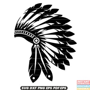May include: Black and white silhouette of a Native American headdress with feathers. The headdress is a traditional symbol of Native American culture.