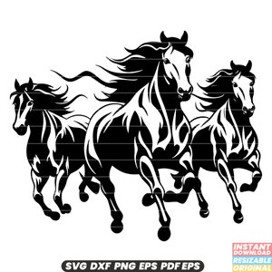 Mustangs Chevaux sauvages Troupeau au galop Free Spirit Etalons Juments Far West Prairie Plains Américain emblématique symbole équin Fichier PNG SVG DXF