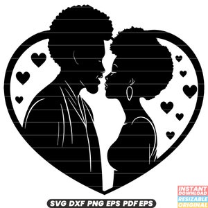 Afro Couple personnes noir amour romance relation ensemble affection Portrait SVG DXF PNG coupe fichier téléchargement immédiat