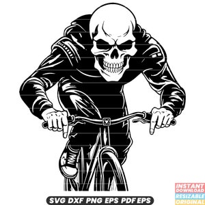 Skelett Reitfahrrad SVG - Halloween-Dekoration, gruselige Skelett Radfahrer Illustration, gruselige Grafik DXF PNG Schnittdatei