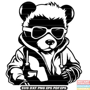 Cool teddybeer hipster stijl zonnebril Fedora hoed stedelijke streetwear trendy knuffel knuffeldier coole kerel SVG DXF PNG-bestand knippen