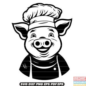 Schwein Koch Kochen Essen Küche Restaurant Kochmütze Schürze Kulinarische Küche Ferkel Cartoon Charakter SVG DXF PNG Schnittdatei