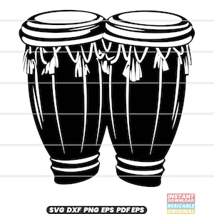 May include: A pair of black and white conga drums with a fringe design.