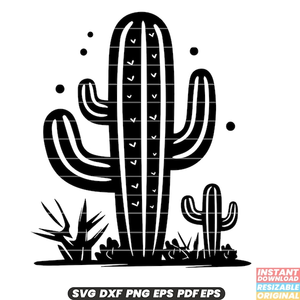 Cactus Desert Plant Succulent Spiky Arid Southwest Nature Prickly Thorny Drought-resistant SVG DXF PNG Cut File Digital Instant Download