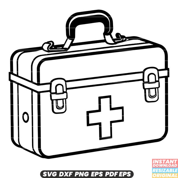 First Aid Box Emergency Medical Kit Supplies Bandages Plasters Antiseptic Scissors Tweezers Gloves Cpr Mask SVG DXF PNG Cut File