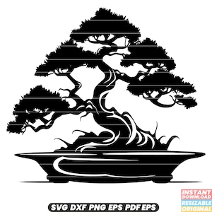 Bonsai Albero Arte Cultura Giapponese Giardinaggio Miniatura Natura Zen Pianta SVG DXF PNG File di Taglio Download Istantaneo Digitale