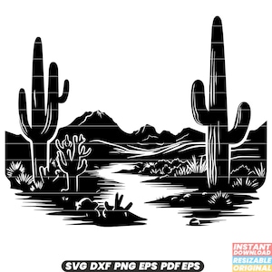 Cactus Deserto Arido Piante Succulente Sud-Ovest Natura Paesaggio Scenario Sud-Ovest Usa SVG DXF PNG File di Taglio Download Istantaneo Digitale
