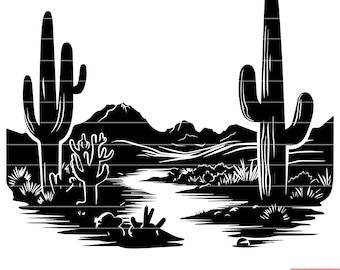 Cactus Desert Arid Succulent Plants Southwest Nature Landscape Scenery Southwest Usa SVG DXF PNG Cut File Digital Instant Download