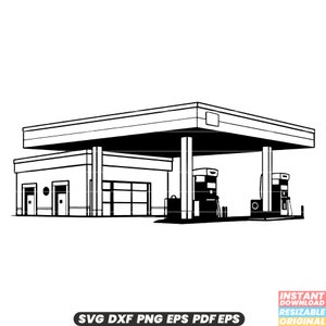 Benzinestation Brandstof Benzine Diesel Benzinepomp Tankstation Gemakswinkel Autowasstraat Automotive Tanken Vullen SVG DXF PNG-bestand knippen