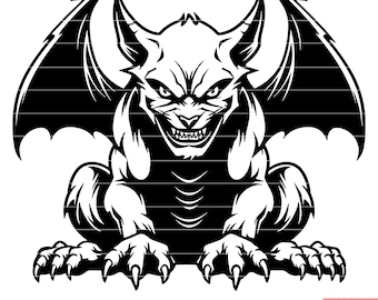 Gargoyle Statue Architecture Stone Mythical Creature Gothic Cathedral Carving Spout Sculpture Grotesque Guardian SVG DXF PNG Cut File