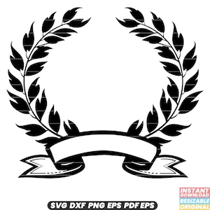 Coroa de louros com banner SVG Vitória Triunfo Campeão Sucesso Honor Banner Reconhecimento DXF PNG Cut File