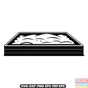 May include: Black and white silhouette of a sandbox with a pile of sand inside.