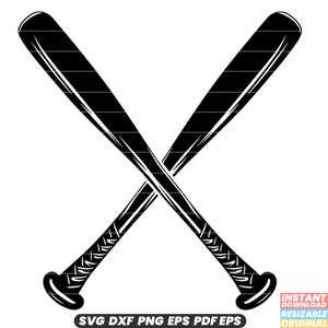 Korsade basebollträ SVG - sportutrustning, basebollmatch, slagtränillustration, atletisk grafik DXF PNG klippfil #2