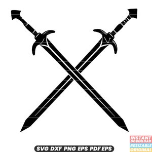 Spade incrociate SVG Armi Battaglia medievale Combattimento Guerriero Duello Cavaliere Onore DXF PNG File di taglio n. 2